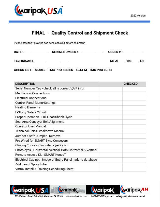 Final Q.C. - Quality Control and Shipment Check